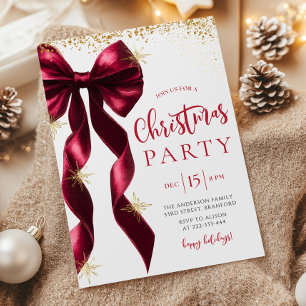 Burgundy Bow Christmas Party Invitation