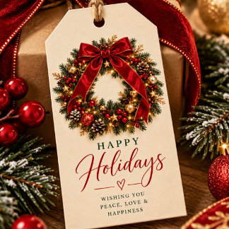 Burgundy Bow Christmas Wreath Gift Tags