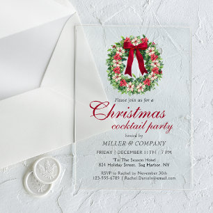 Burgundy Bow Corporate Christmas Cocktail Partyy Acrylic Invitations