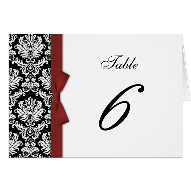 Burgundy Bow Damask Table Number (Front Horizontal)