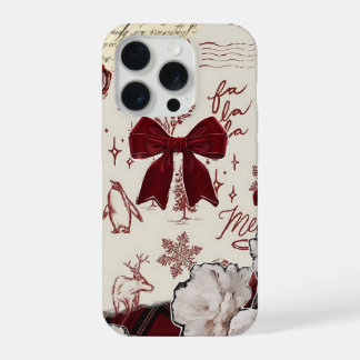 Burgundy Bow Floral – Cozy Girly Aesthetic iPhone 15 Pro Case