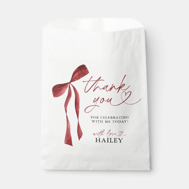 Burgundy Bow She's Tying the Knot Bridal Shower Favour Bag (Front)