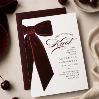 burgundy bow She's tying the knot bridal shower Invitation