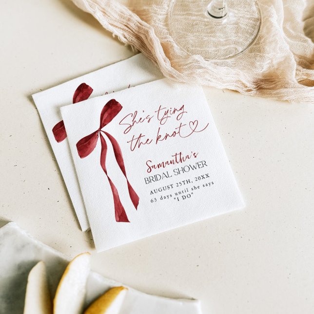 Burgundy Bow She's Tying The Knot Bridal Shower Napkin (Creator Uploaded)