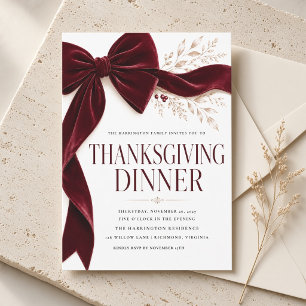 Burgundy Bow Thanksgiving Dinner Invitation
