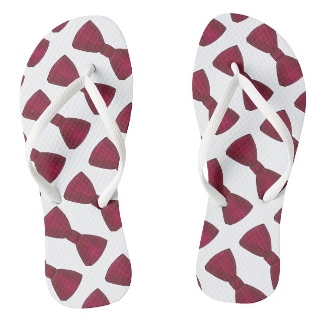 Burgundy Bow Tie Bowtie Wedding Prom Flip Flops (Footbed)