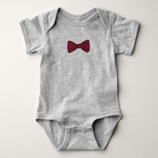 Burgundy Bow Tie Wedding Prom Bowtie Ring Bearer Baby Bodysuit (Front)