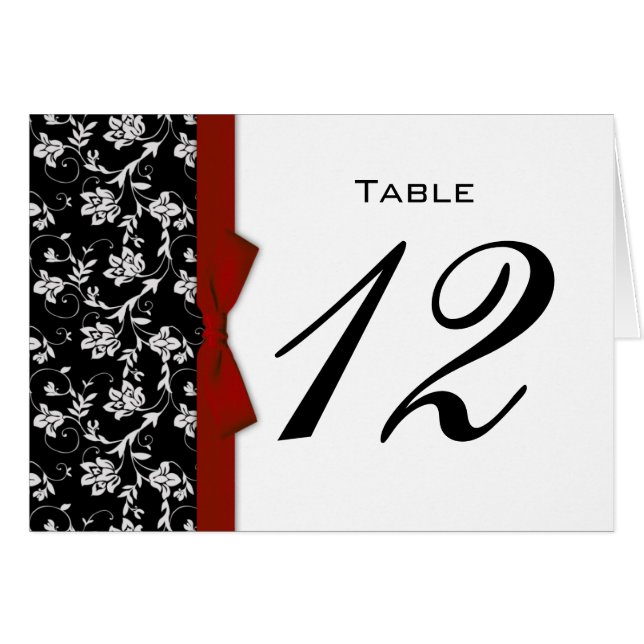 Burgundy Bow Wedding Table Number (Front Horizontal)