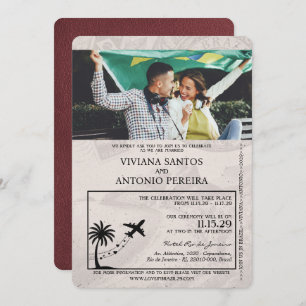 Burgundy Brazil Passport Wedding Invitation
