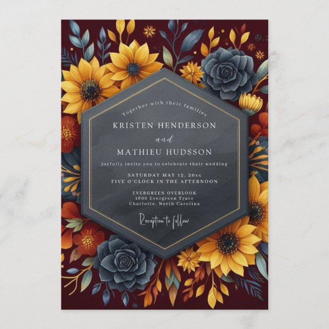 Burgundy Breathtaking Harvest Wedding Invitation (Front)