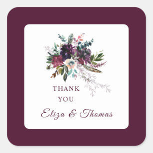 Burgundy Bridal Bouquet Wedding Thank You Square Sticker