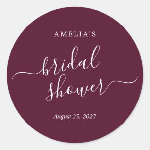 Burgundy Bridal Shower Classic Round Sticker