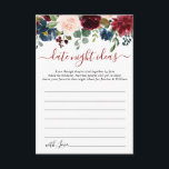 Burgundy Bridal Shower Date Night Idea Advice Card<br><div class="desc">Burgundy Navy Blue Blush Floral Bridal Shower Date Night Idea Advice Card.</div>