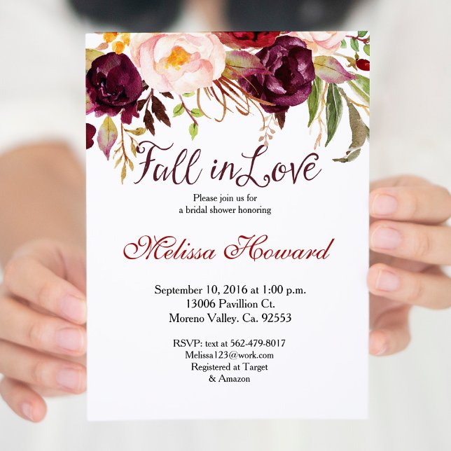 Burgundy Bridal Shower Fall in Love invitation (Creator Uploaded)