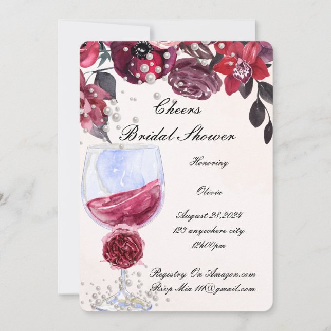 burgundy bridal shower invitation (Front)