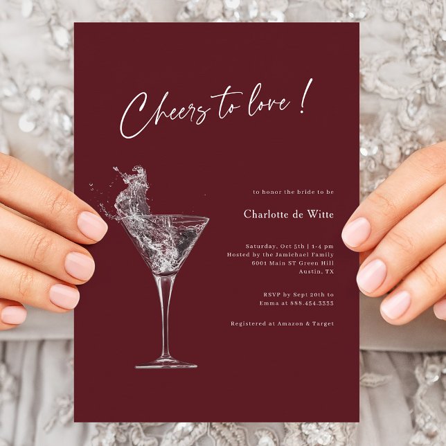 Burgundy Bridal Shower Invitation - Cheers to Love (Elegant Burgundy Cheers To Love Bridal Shower Invitation)
