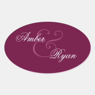BURGUNDY Bride and Groom Wedding Oval Oval Sticker