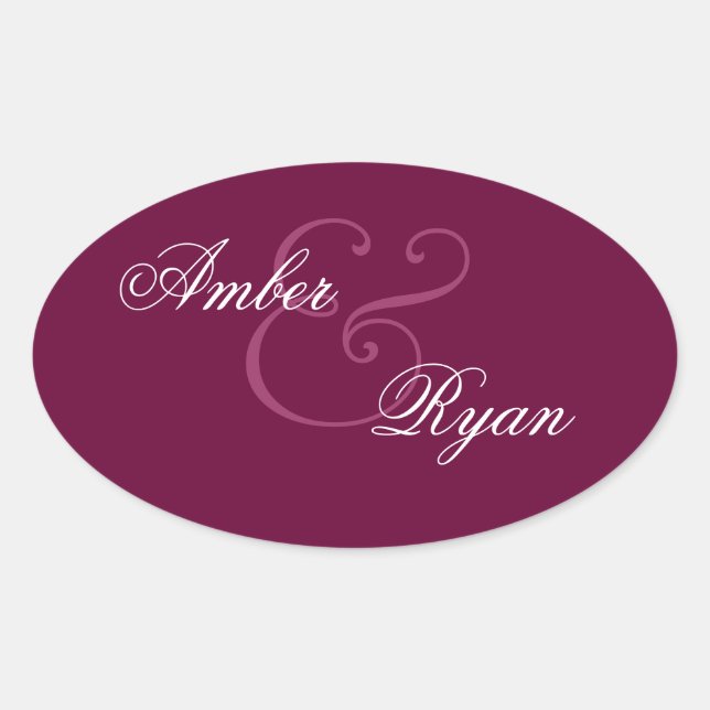 BURGUNDY Bride and Groom Wedding Oval Oval Sticker (Front)