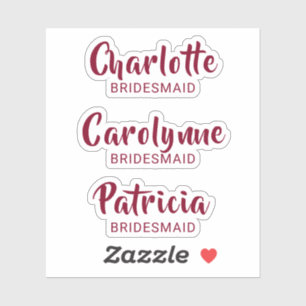 Burgundy Bridesmaid Name Custom-Cut Vinyl Sticker