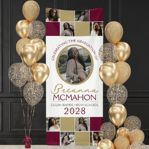 Burgundy & Bronze 9 Photo Collage Graduation Vinyl Banner