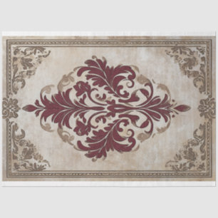 Burgundy Bronze Baroque Demask Patterned Design Tissue Paper