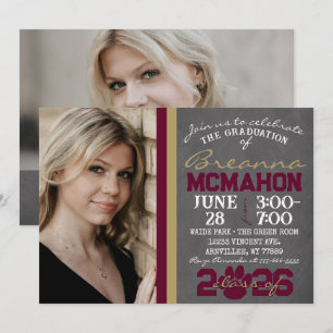 Burgundy & Bronze Gold Pawprint Graduation 2 Photo Invitation