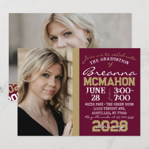 Burgundy & Bronze Graduation 2 Photo Invitation