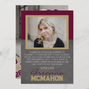 Burgundy & Bronze Graduation Photo Thank You Card