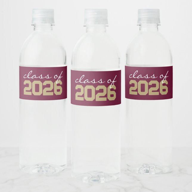 Burgundy & Bronze Graduation Water Bottle Labels (Bottles)
