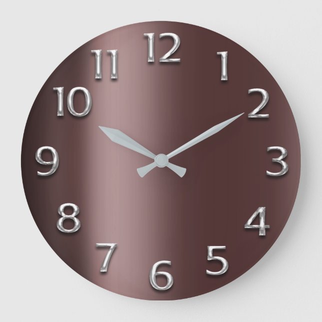 Burgundy Bronze Silver Grey Metallic Arabic Number Large Clock (Front)