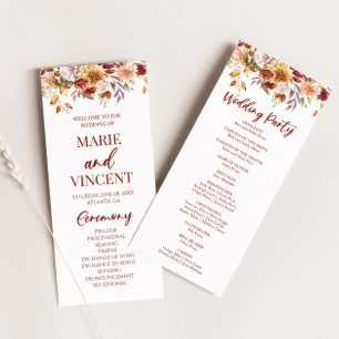 Burgundy Brown Beige Floral Flowers Wedding Program