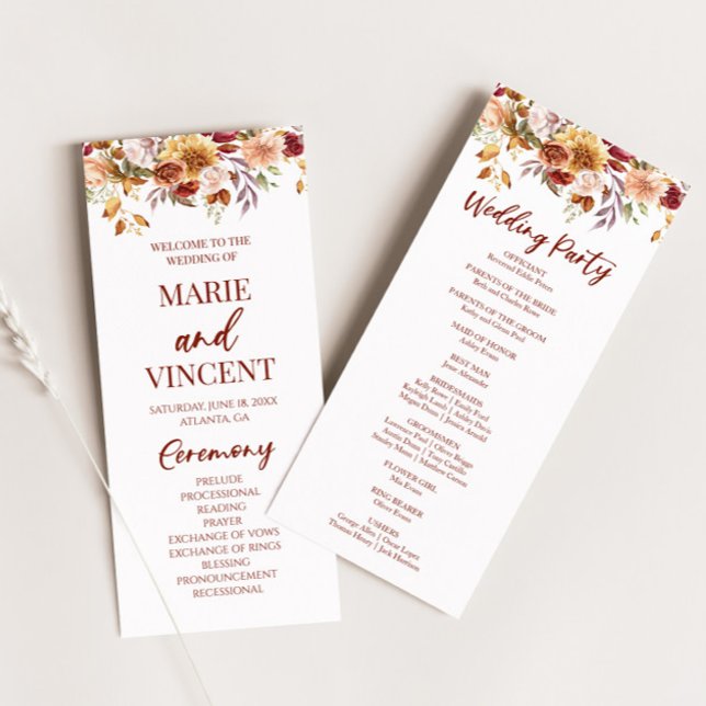 Burgundy Brown Beige Floral Flowers Wedding Program (Creator Uploaded)
