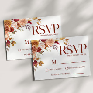 Burgundy Brown Fall Autumn Elegant Wedding RSVP Card