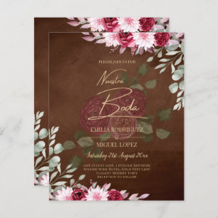 Burgundy Brown Floral Winter Fall Wedding Invite