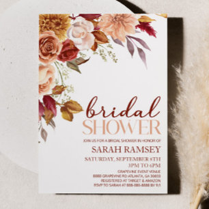 Burgundy Brown Orange Floral Flowers Bridal Shower Invitation