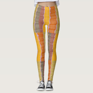 Burgundy Brown Yellow Orange Lilac Wavy Striped Leggings