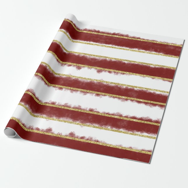 Burgundy Brush Strokes w Glitter Wrapping Paper (Unrolled)