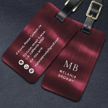 Burgundy Brushed Steel Faux Metal Monogram Luggage Tag<br><div class="desc">Travel in elegance with this Burgundy Brushed Steel Faux Metal Monogram Luggage Tag. The design features a rich burgundy faux brushed metal background inspired by sleek stainless steel finishes, creating a bold yet refined look. Personalize the front with your monogram initials and name in crisp white typography for a clean...</div>
