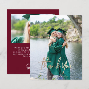 Burgundy Budget Graduation Thank You Photo Cards