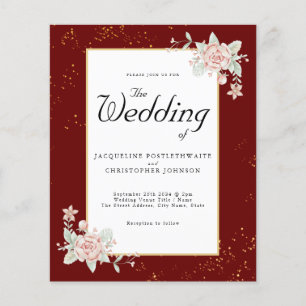 Burgundy Budget Wedding Invitation Pink Peony Flyer