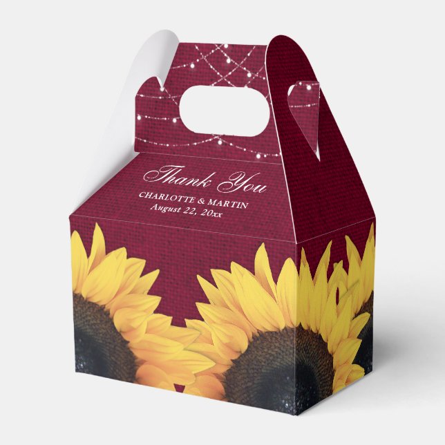 Burgundy Burlap Sunflower Wedding Thank You Favour Box (Front Side)