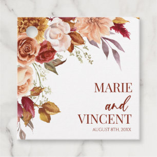 Burgundy Burnt Orange Brown Floral Flower Wedding Favour Tags