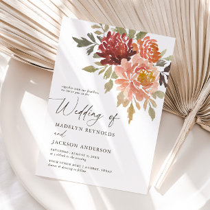 Burgundy Burnt Orange Fall Floral Wedding Invitation