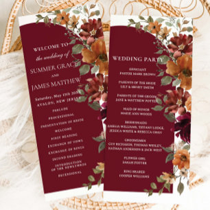 Burgundy Burnt Orange Floral Arch Wedding Program