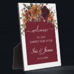 Burgundy Burnt Orange Floral Arch Wedding Welcome Plaque<br><div class="desc">Personalise this elegant Burgundy Burnt Orange Floral wedding welcome plaque sign with your own wording easily and quickly. Simply click the Edit Using Design Tools button to further edit the text, wording, font style, font size, font colour, add more or remove some text. Matching items available in store! (c) The...</div>