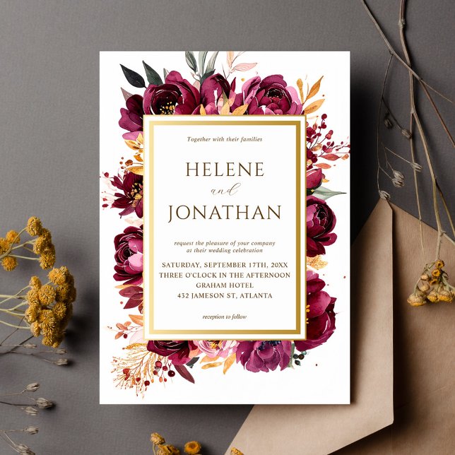 Burgundy Burnt Orange Floral Elegant Wedding Invitation (Burgundy Burnt Orange Floral Elegant Wedding Invitation)