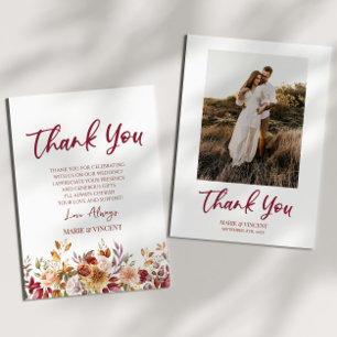 Burgundy Burnt Orange Floral Flowers Custom Photo Thank You Card