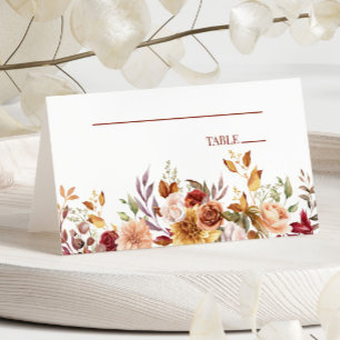 Burgundy Burnt Orange Floral Flowers Wedding  Place Card