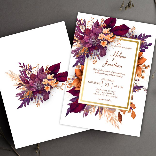 Burgundy Burnt Orange Terracotta Elegant Wedding Invitation (Burgundy Burnt Orange Terracotta Elegant Wedding Invitation)
