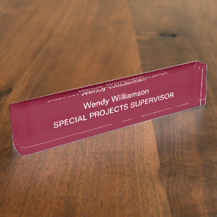 Burgundy Business Office Desk Nameplate
